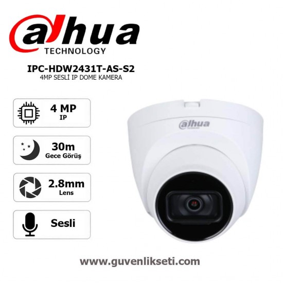 dahua ipc-hdw2431t-as-s2 4mp wizsense ip dome kamera